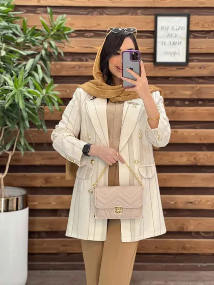 کت لینن راه راه سنجاق دار