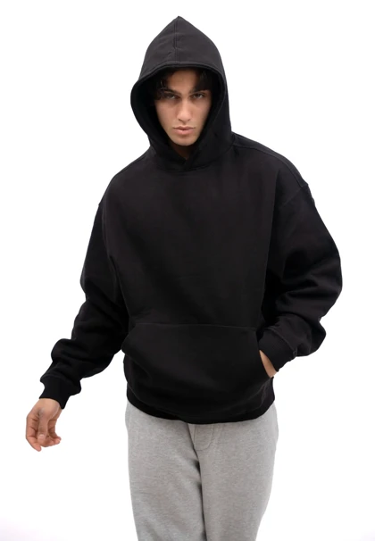 هودی مشکی ساده بیسیک مردانه پارچه نخ پنبه سه نخ اعلا