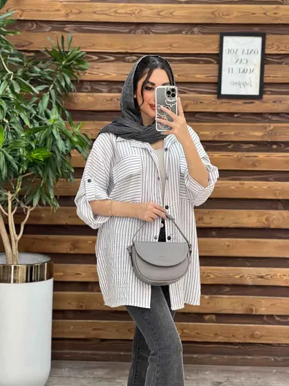 مانتو راه راه دو جیب آستین پاگن