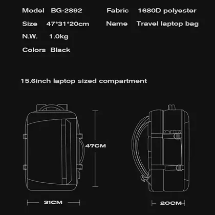 کوله پشتی اورجینال بنج مدل BANGE - BG2892 قابل تبدیل به ساک