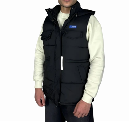 جلیقه پافر (بادی) کلاهدار مردانه - مشکی - مدل جیب‌دار تاکتیکال