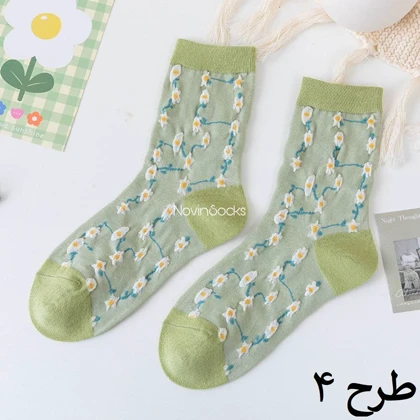 جوراب ساق‌دار گل‌گلی سبز