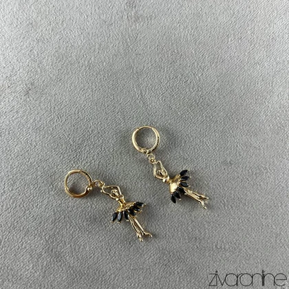 گوشواره زنانه ژوپینگ بالرین نگین مشکی 20372