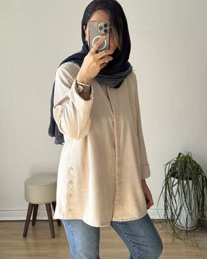 مانتو بغل دگمه مخمل کبریتی