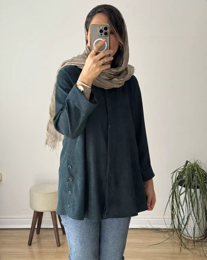 مانتو بغل دگمه مخمل کبریتی
