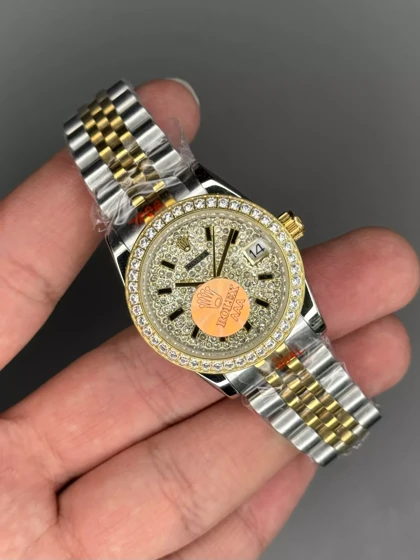 ساعت مچی رولکس صفحه نگین‌دار دو رنگ طلایی Rolex