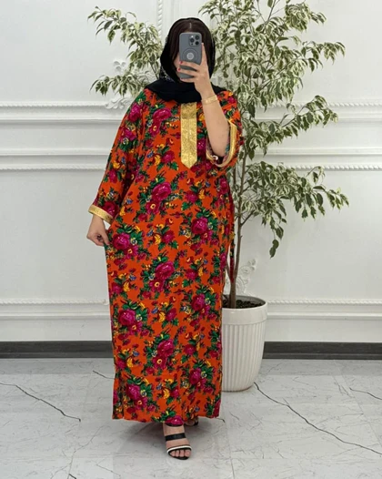 پیراهن سنتی گل‌دار نوارطلایی 6007