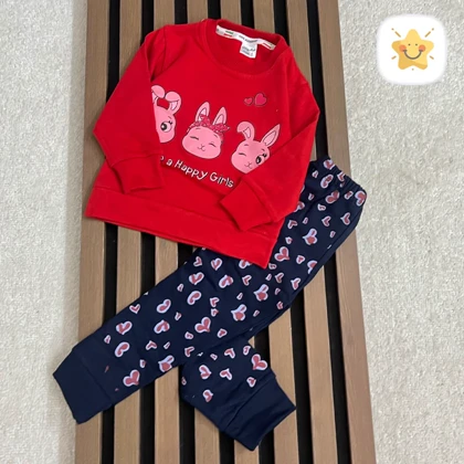 بلوز شلوار یلدایی دخترانه طرح خرگوش جنس پنبه