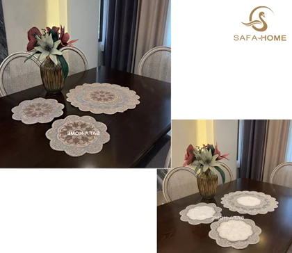رومیزی جلومبلی گرد طرح گل 3 تکه