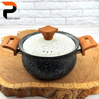 قابلمه 16 دسته چوبی گرانیتی مشکی سفید هاناتک