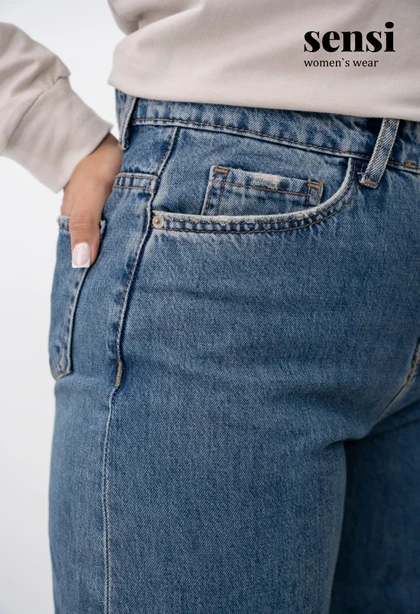 شلوار جین بگ آبی تیره ساده دمپا زاپ