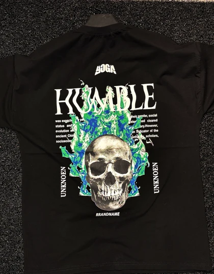 تیشرت لش باکسی مشکی مردانه پشت چاپ طرح‌خفن جمجمه