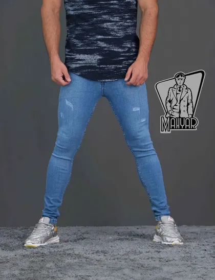 شلوار جین آبی زاپ‌دار