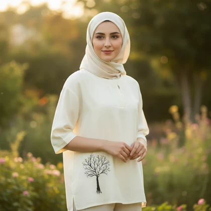 بلوز آستین سه ربع یقه گرد زنانه