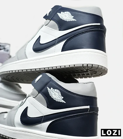 کفش کتانی ساق‌دار مردانه و زنانه سفید سرمه ای طوسی NIKE jordan 1 مدل 6580