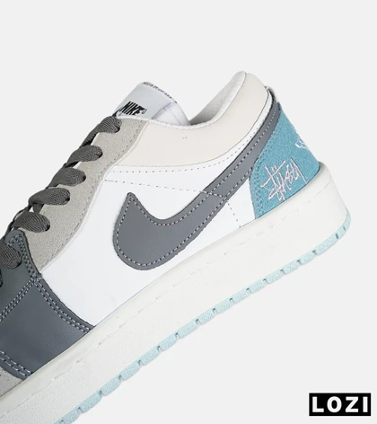 کفش کتانی مردانه و زنانه سفید طوسی آبی NIKE jordan 1 مدل 8783