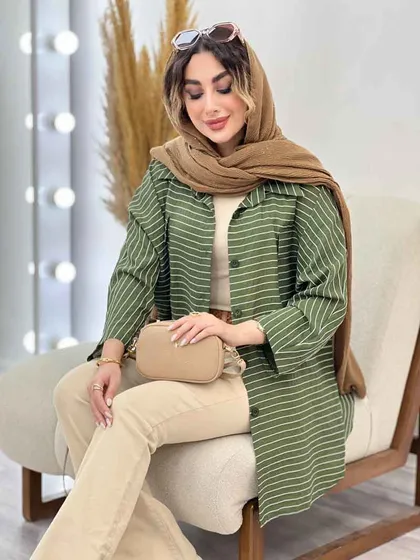 مانتو راه راه دو جیب پاکتی پایین هلال