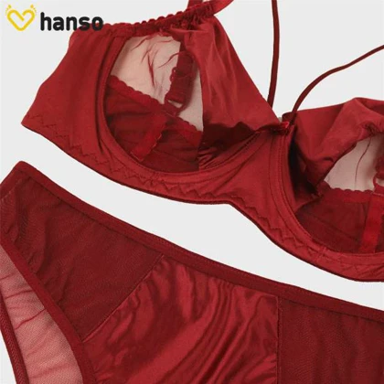 ست شورت و سوتین توری و استرچ فنردار TRT تیریتی زرشکی