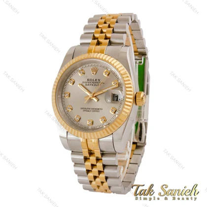 ساعت مردانه رولکس دورنگ طلایی صفحه طوسی Rolex-5044-G