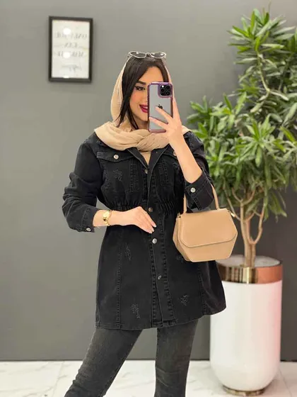 مانتو جین کمرکش چاک‌دار