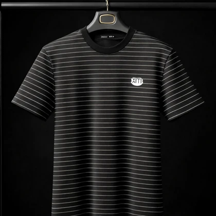 تیشرت مشکی رینگری باکسی مردانه پارچه غواصی گرماژ بالا فول کش