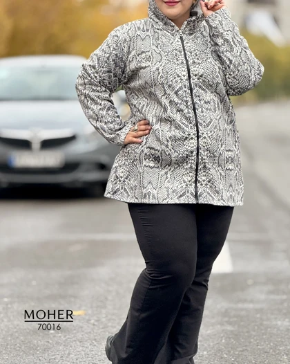 هودی زنانه سایز بزرگ کرک‌دار طرح پوست ماری طوسی