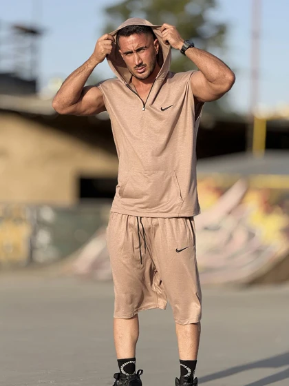 ست هودی و شلوارک نیم زیپ NIKE کرم