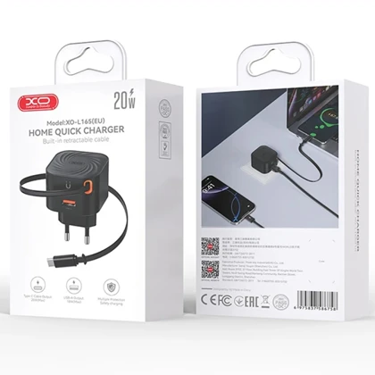 شارژر دیواری 20 وات ایکس او XO مدل L165 با کابل تایپ سی جمع شونده