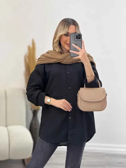 مانتو جلو دکمه تک جیب 4346