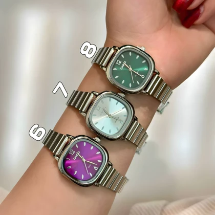 ساعت مچی کوارتز با طراحی مربع و بند فلزی