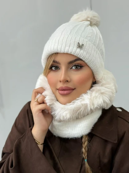 ست شال و کلاه رینگی پروانه
