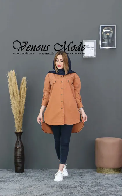 شومیز جین بغل زیپ رنگی