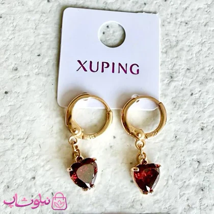 گوشواره زنانه آویز ژوپینگ مدل قلب قرمز کد 2591