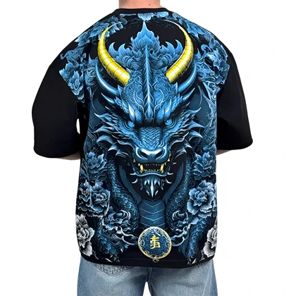 تیشرت مردانه مشکی طرح گرگ آبی