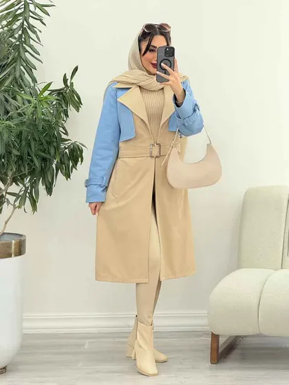 بارانی جین ترکیبی دو جیب