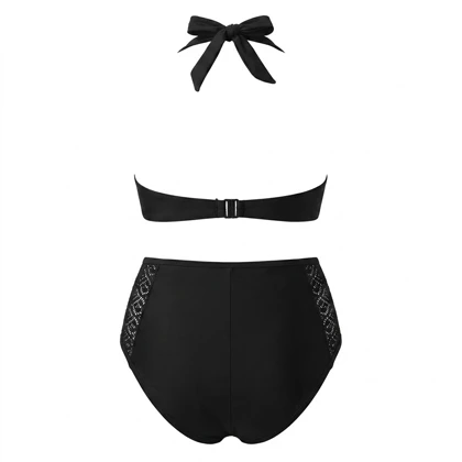 بیکینی دوتکه Cupshe مدل Crochet Halter – رنگ مشکی با جزئیات بافت ظریف (گیپور)