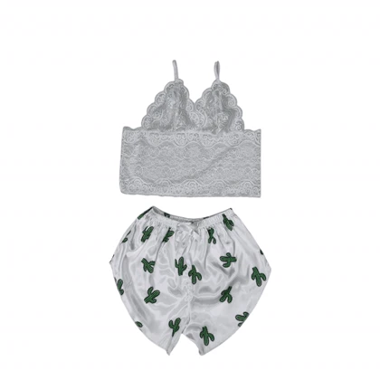 ست نیم‌تنه گیپور و شلوارک طرح کاکتوس 129