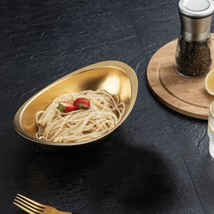 کاسه قایقی سالاد گود استیل طلایی در سه سایز