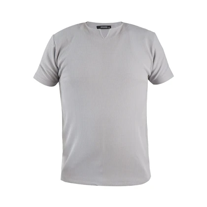 تیشرت آستین کوتاه یقه کوبایی طوسی مدل Asam