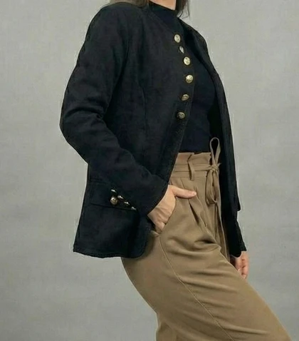 کت زنانه فوتر کوتاه رنگ مشکی کد (8728)