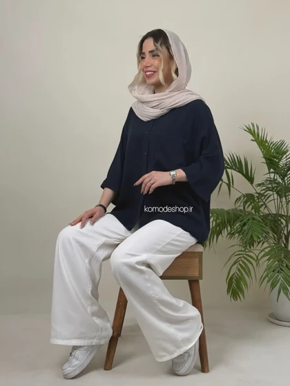 شومیز سیلک باکسی زنانه میله‌ای