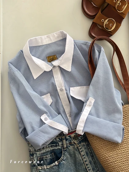 پیراهن لینن راه راه آبی زنانه مدل Adri کد 1005