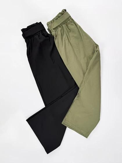 شلوار واید کتان جلو دکمه