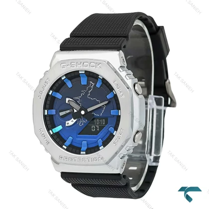 ساعت جی شاک GM2100 مردانه سیلور صفحه آبی مشکی G-Shock-7530-G