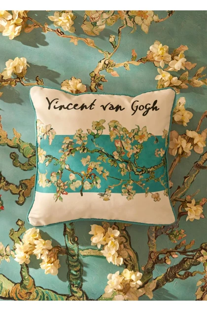 روبالشی تزئینی Bella Maison مدل Van Gogh Almond Blossom پنبه‌ای - فیروزه‌ای