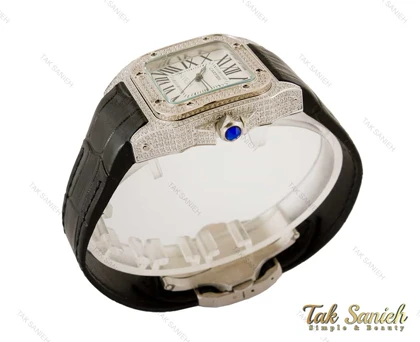 ساعت کارتیر سانتوس زنانه نگین‌دار بندچرم مشکی Cartier-4081-L