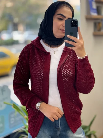 سویشرت بافت زنبوری کلاه دار_8140