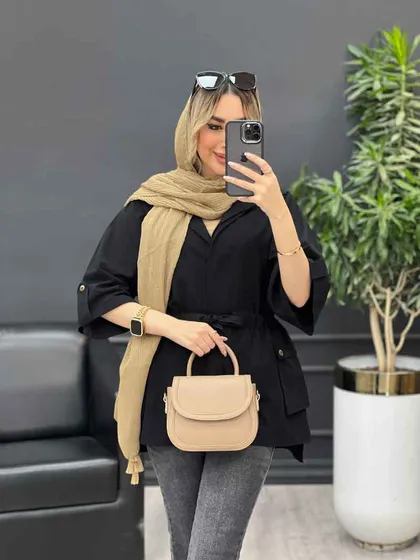 مانتو لینن دکمه مخفی دو جیب
