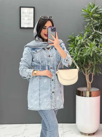 مانتو جین کمرکش چاک‌دار