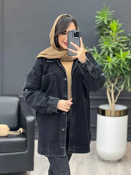 مانتو جین جلو دکمه آستین پاگن